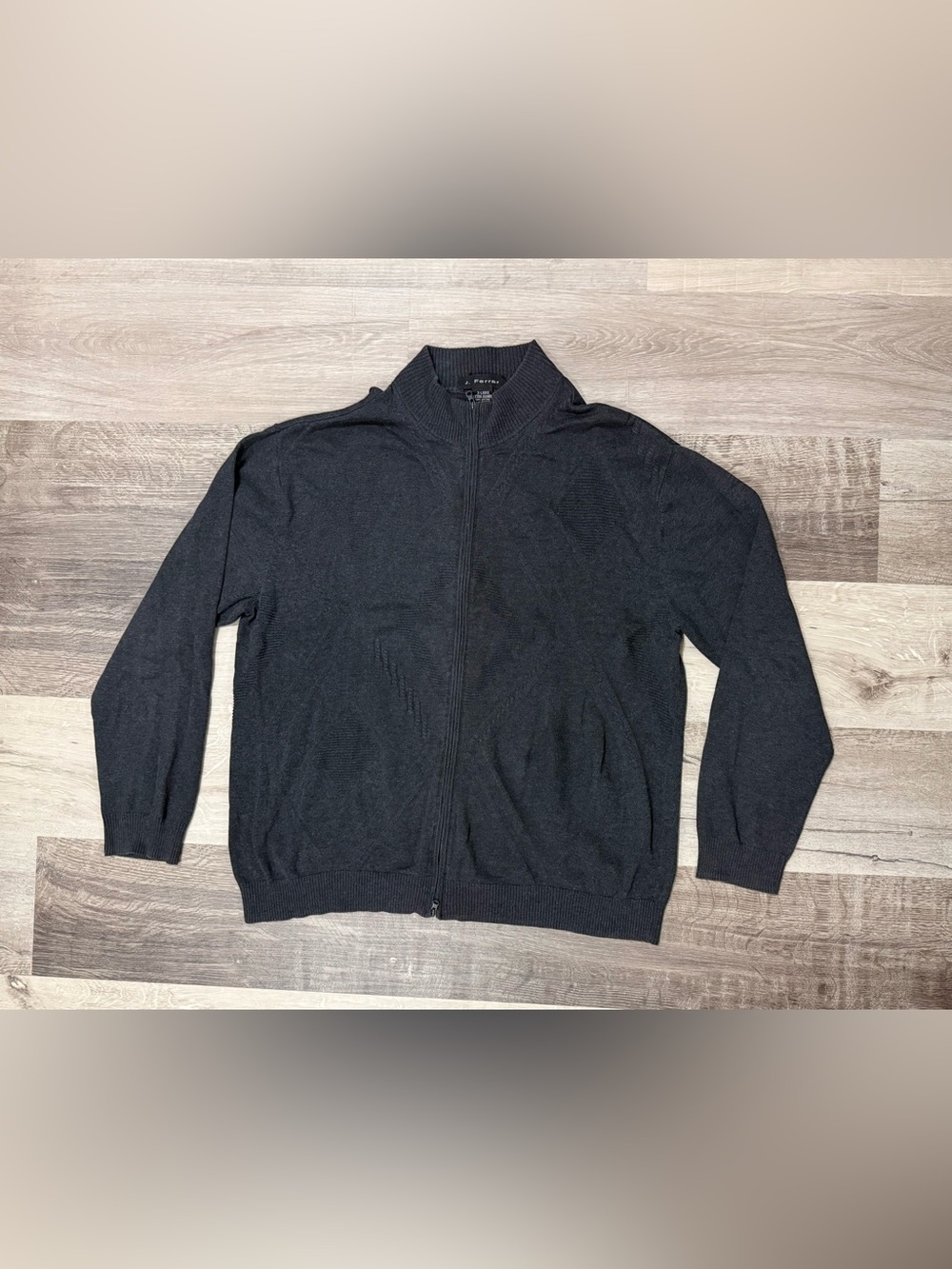 Size XL J. Ferrar Mens Charcoal Grey Full Zip Mock Neck Knit 100% Cotton Zip